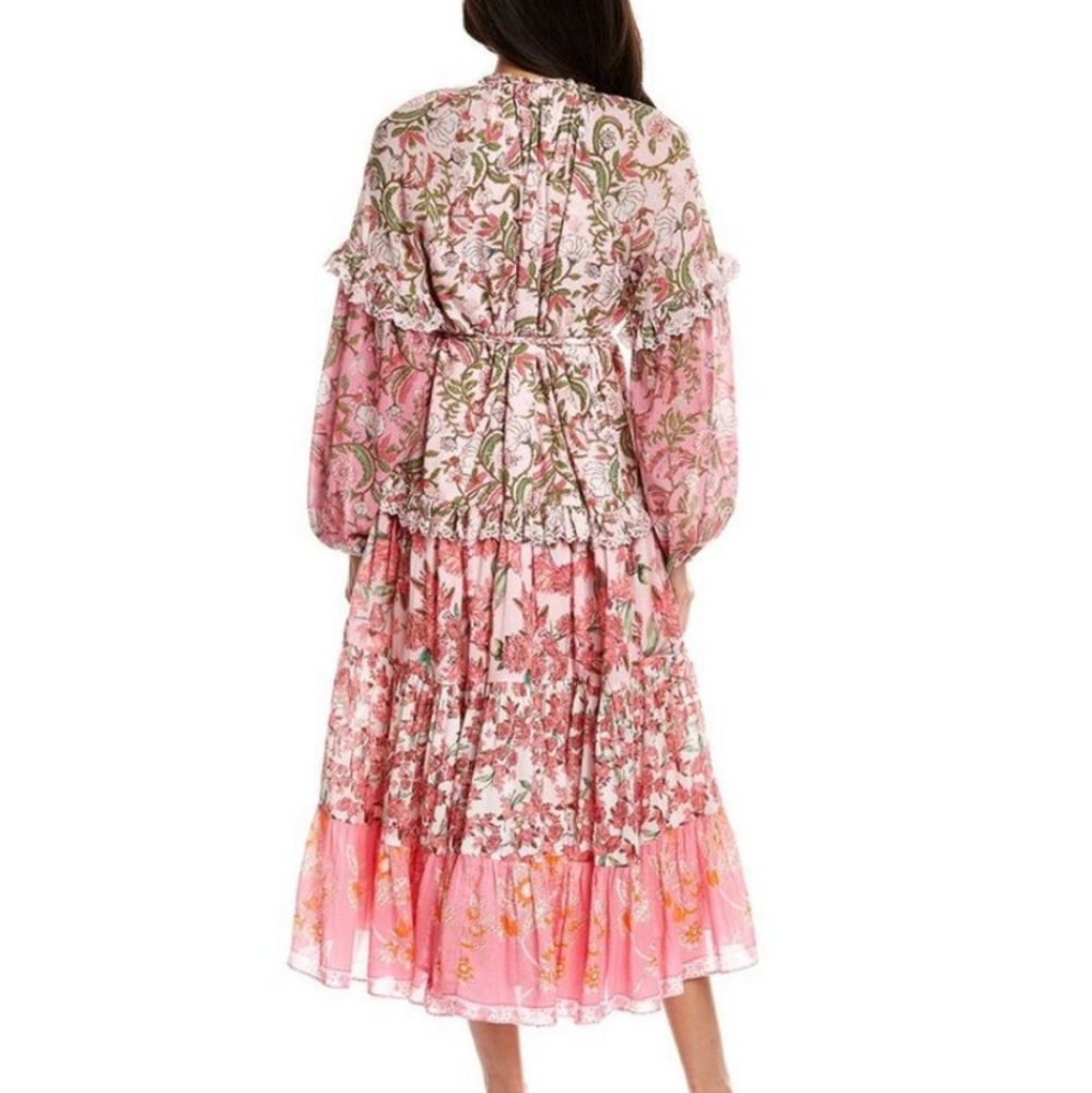 Hemant & Nandita Sidra pink floral Midi Dress in Cotton XL - Picture 4 of 11